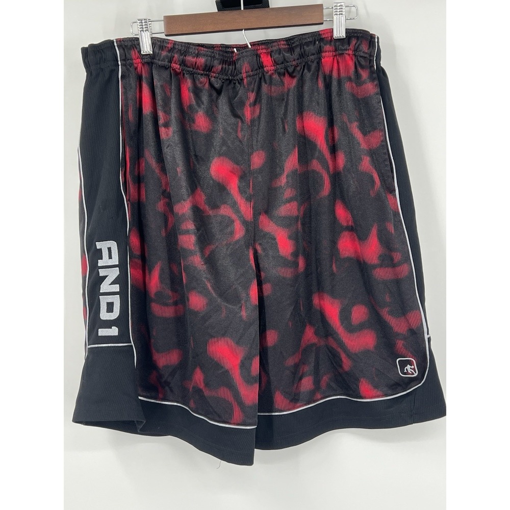 AND1 Red Black Y2K Basketball Shorts Men's 3XL Comfort Elastic Waist Long Dazzle